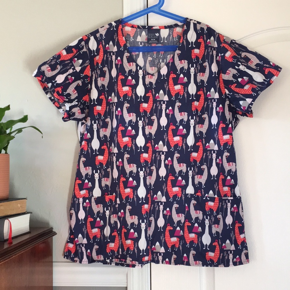 •Zoe + Chloe Nursing Llama Scrub Top•